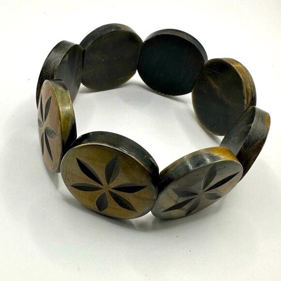 Unbranded Carved Horn Bead Stretch Bracelet Boho Bohemian Minimalist Retro - Picture 1 of 13